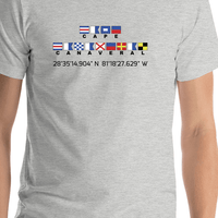 Thumbnail for Personalized Nautical Flags T-Shirt - Grey - Latitude and Longitude - Shirt Close-Up View