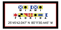 Thumbnail for Personalized Nautical Flags Beach Towel - Latitude and Longitude - Black and Red - Miami - Front View
