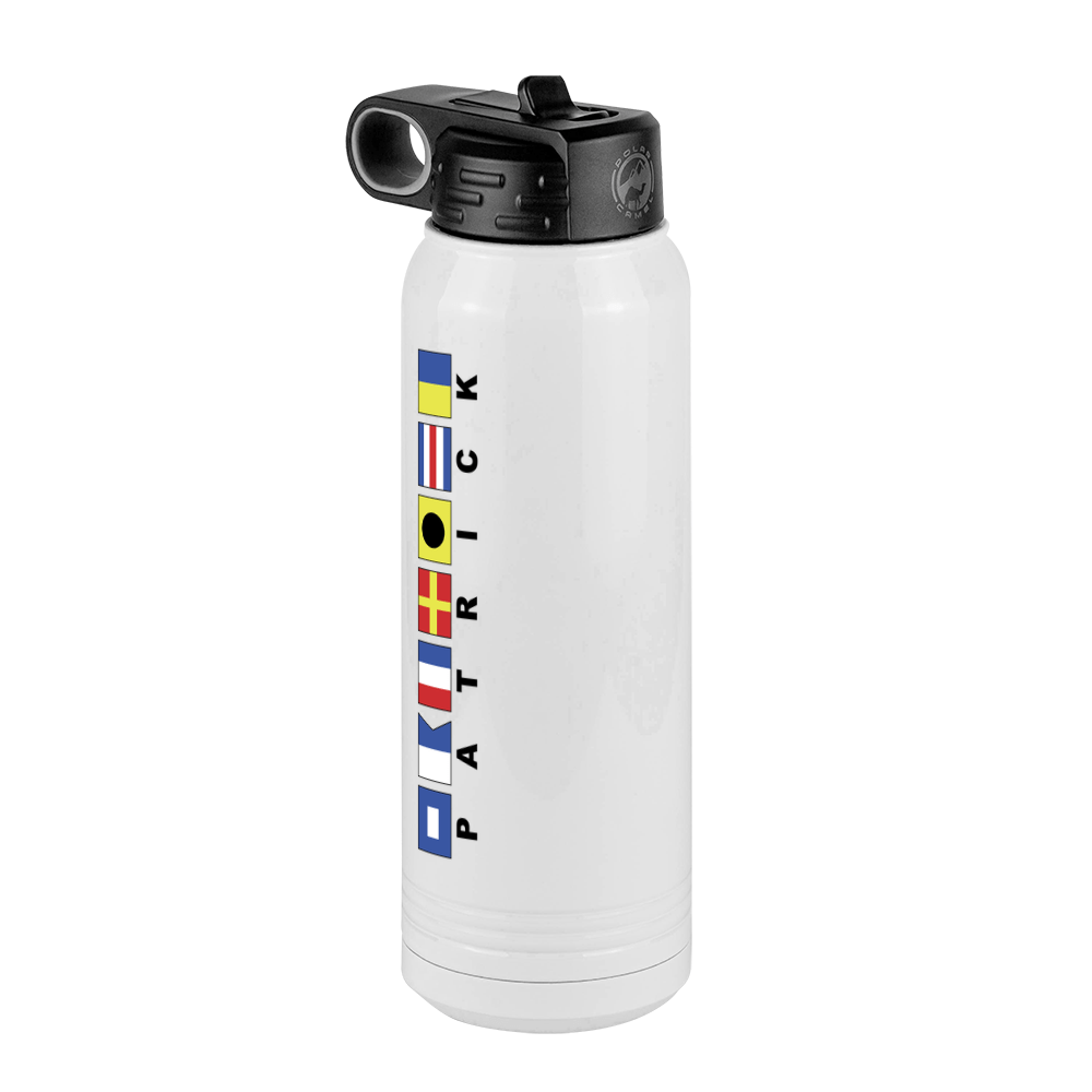 Personalized Nautical Flags Water Bottle (30 oz) - Rotated Text - Front Left View