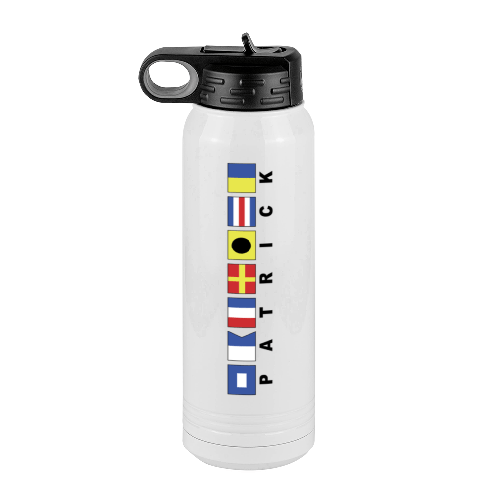 Personalized Nautical Flags Water Bottle (30 oz) - Rotated Text - Left View