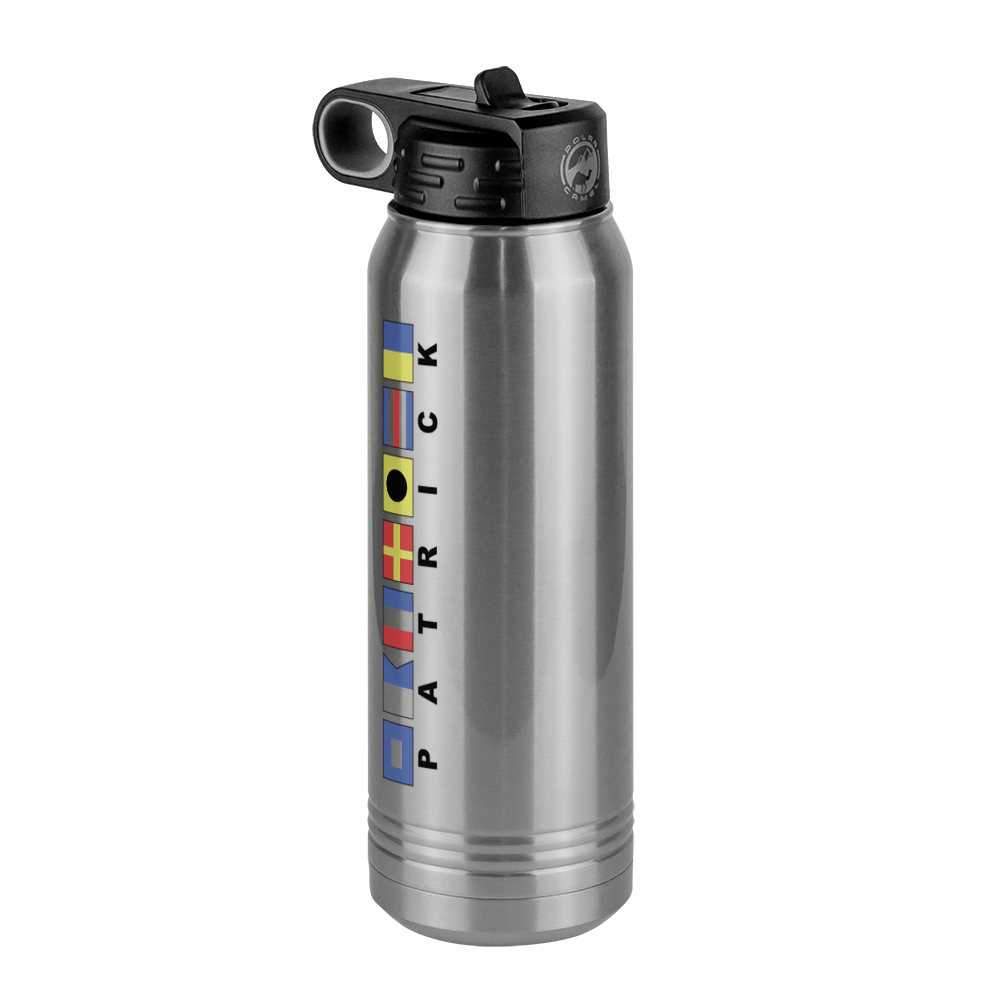 Personalized Nautical Flags Water Bottle (30 oz) - Rotated Text - Front Left View