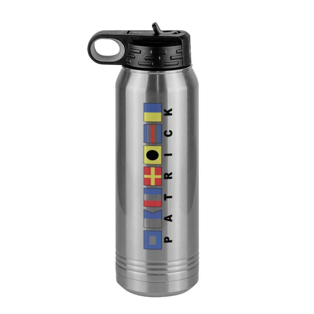 Personalized Nautical Flags Water Bottle (30 oz) - Rotated Text - Left View