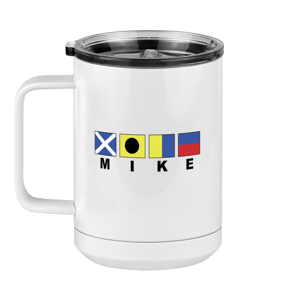 Personalized Nautical Flags Coffee Mug Tumbler with Handle (15 oz) - Left View