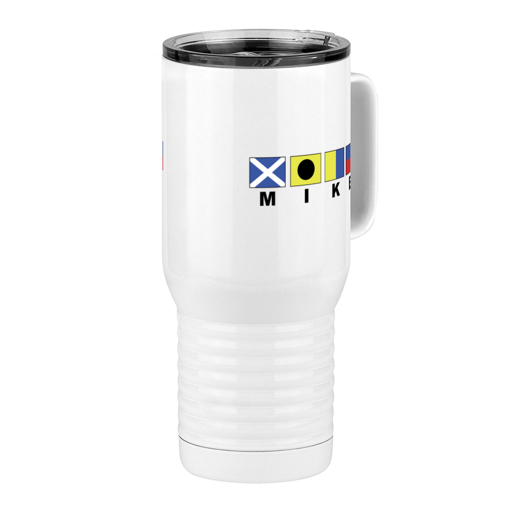Personalized Nautical Flags Travel Coffee Mug Tumbler with Handle (20 oz) - Front Right View