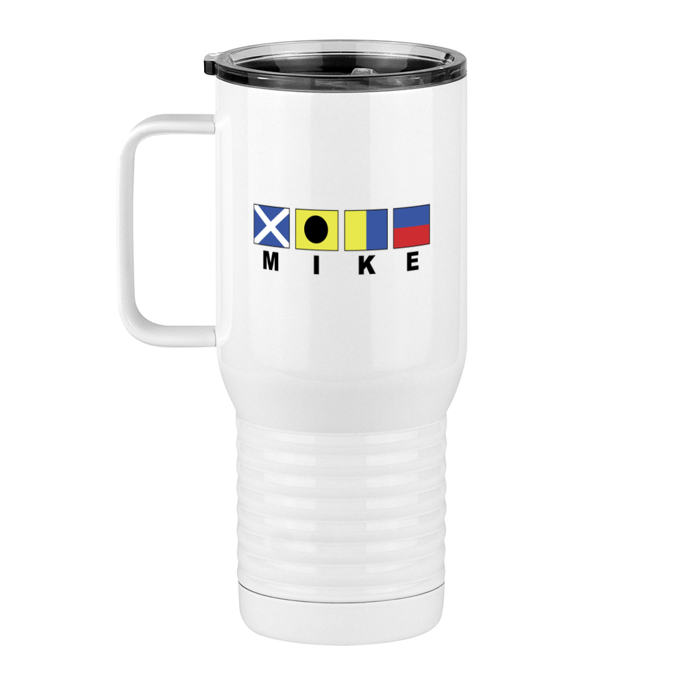 Personalized Nautical Flags Travel Coffee Mug Tumbler with Handle (20 oz) - Left View