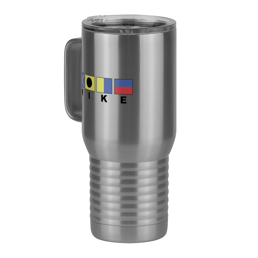 Personalized Nautical Flags Travel Coffee Mug Tumbler with Handle (20 oz) - Front Left View
