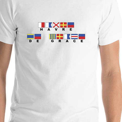 Personalized Nautical Flags T-Shirt - White - Havre De Grace, Maryland - Shirt Close-Up View