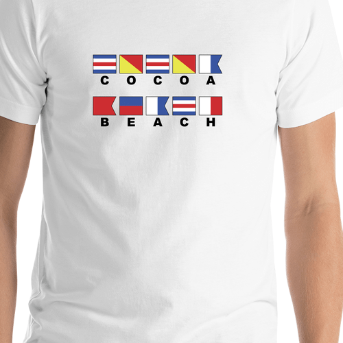 Personalized Nautical Flags T-Shirt - White - Cocoa Beach, Florida - Shirt Close-Up View