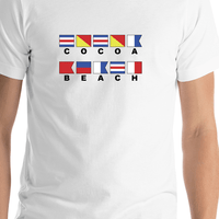 Thumbnail for Personalized Nautical Flags T-Shirt - White - Cocoa Beach, Florida - Shirt Close-Up View