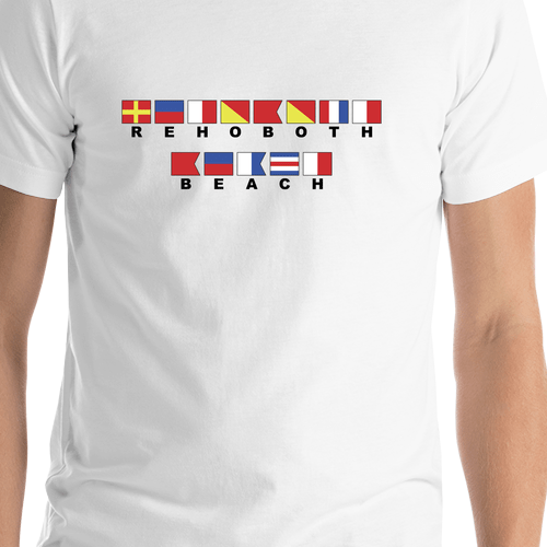 Personalized Nautical Flags T-Shirt - White - Rehoboth Beach, Delaware - Shirt Close-Up View