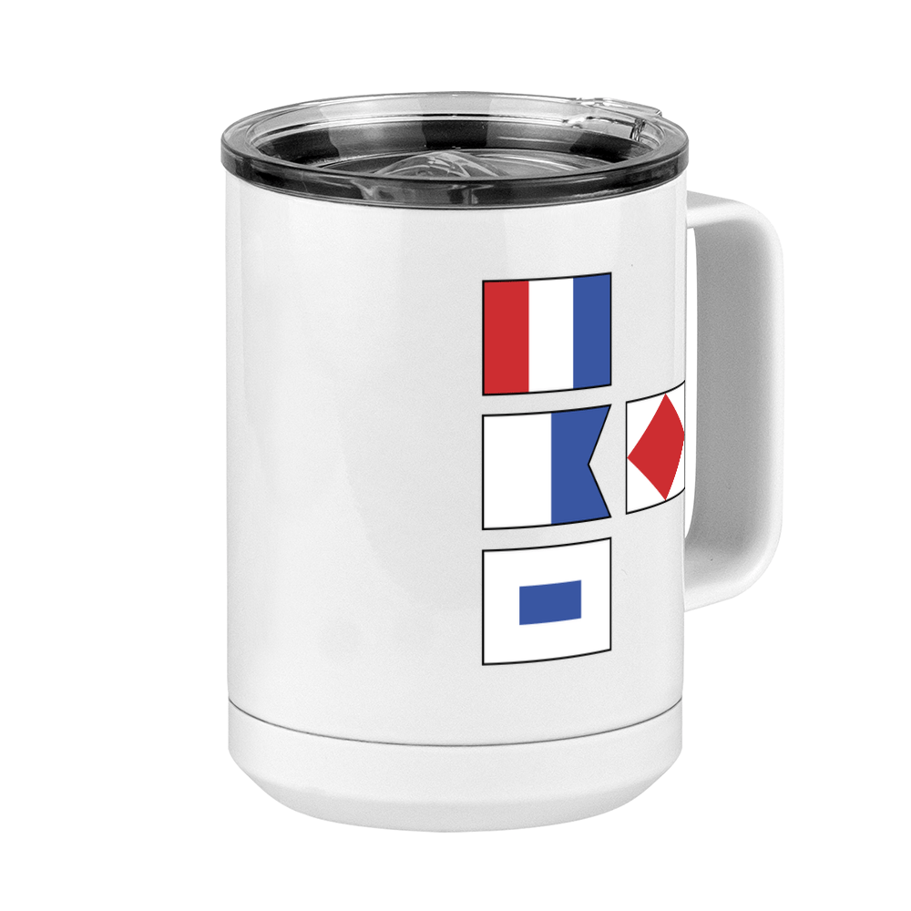 Personalized Nautical Flags Coffee Mug Tumbler with Handle (15 oz) - Front Right View