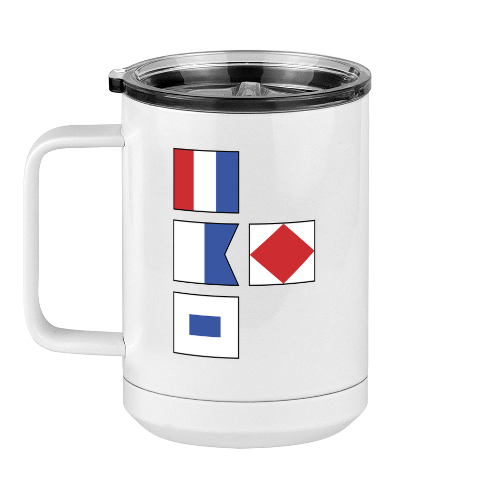 Personalized Nautical Flags Coffee Mug Tumbler with Handle (15 oz) - Left View