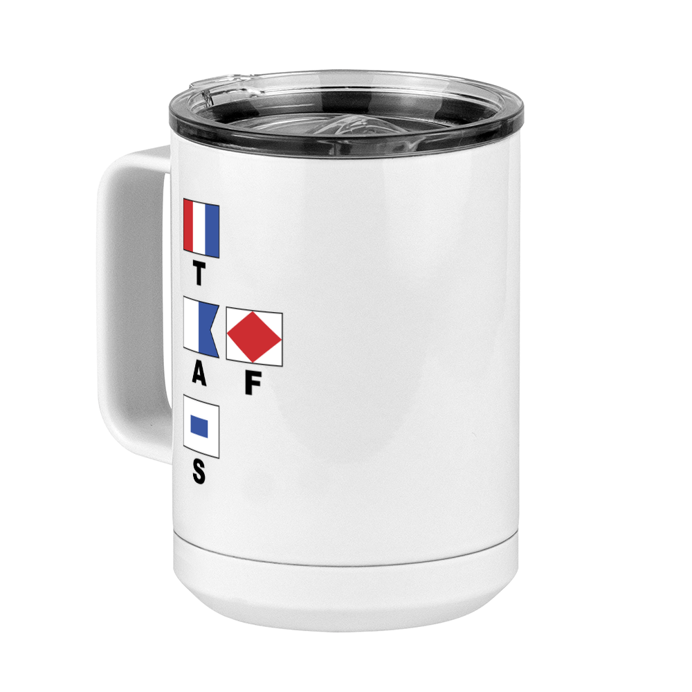 Personalized Nautical Flags Coffee Mug Tumbler with Handle (15 oz) - Front Left View