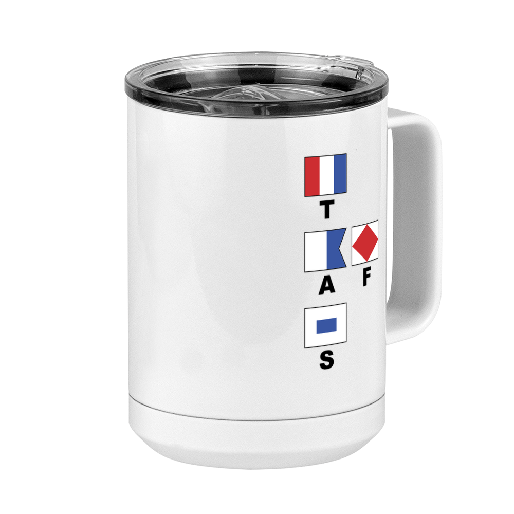 Personalized Nautical Flags Coffee Mug Tumbler with Handle (15 oz) - Front Right View