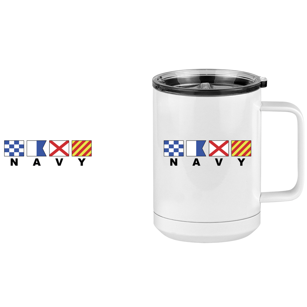 Personalized Navy Nautical Flags Coffee Mug Tumbler with Handle (15 oz) - Design View