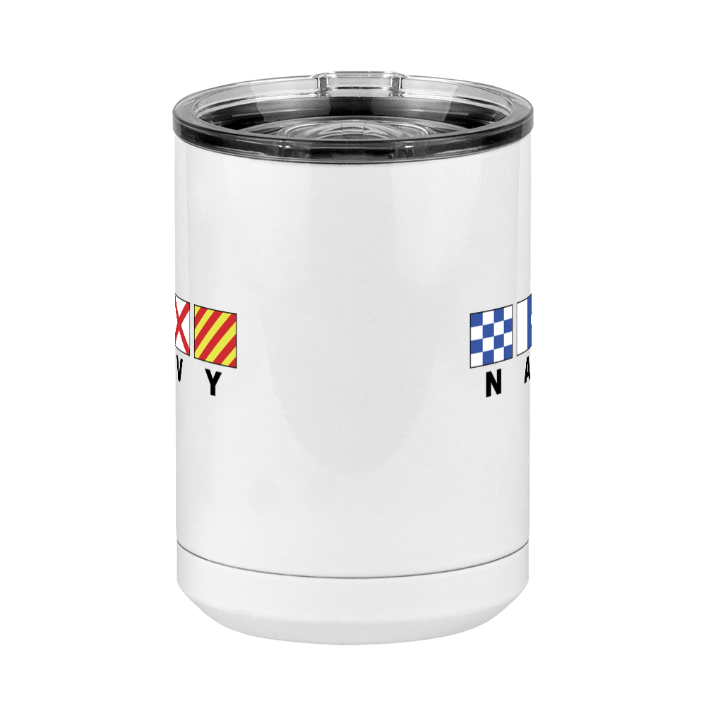 Personalized Navy Nautical Flags Coffee Mug Tumbler with Handle (15 oz) - Front View