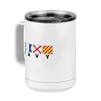 Thumbnail for Personalized Navy Nautical Flags Coffee Mug Tumbler with Handle (15 oz) - Front Left View