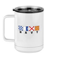 Thumbnail for Personalized Navy Nautical Flags Coffee Mug Tumbler with Handle (15 oz) - Left View