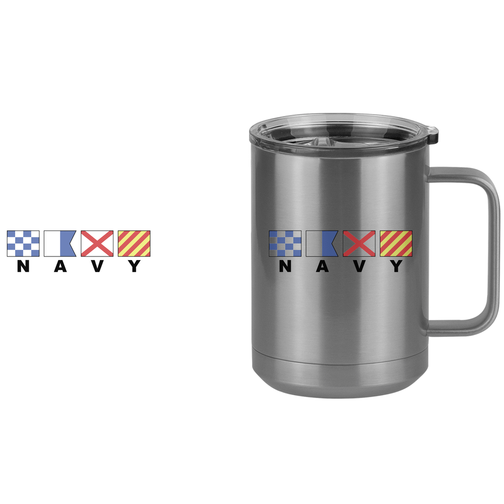Personalized Navy Nautical Flags Coffee Mug Tumbler with Handle (15 oz) - Design View