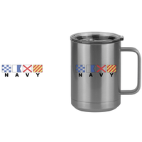 Thumbnail for Personalized Navy Nautical Flags Coffee Mug Tumbler with Handle (15 oz) - Design View
