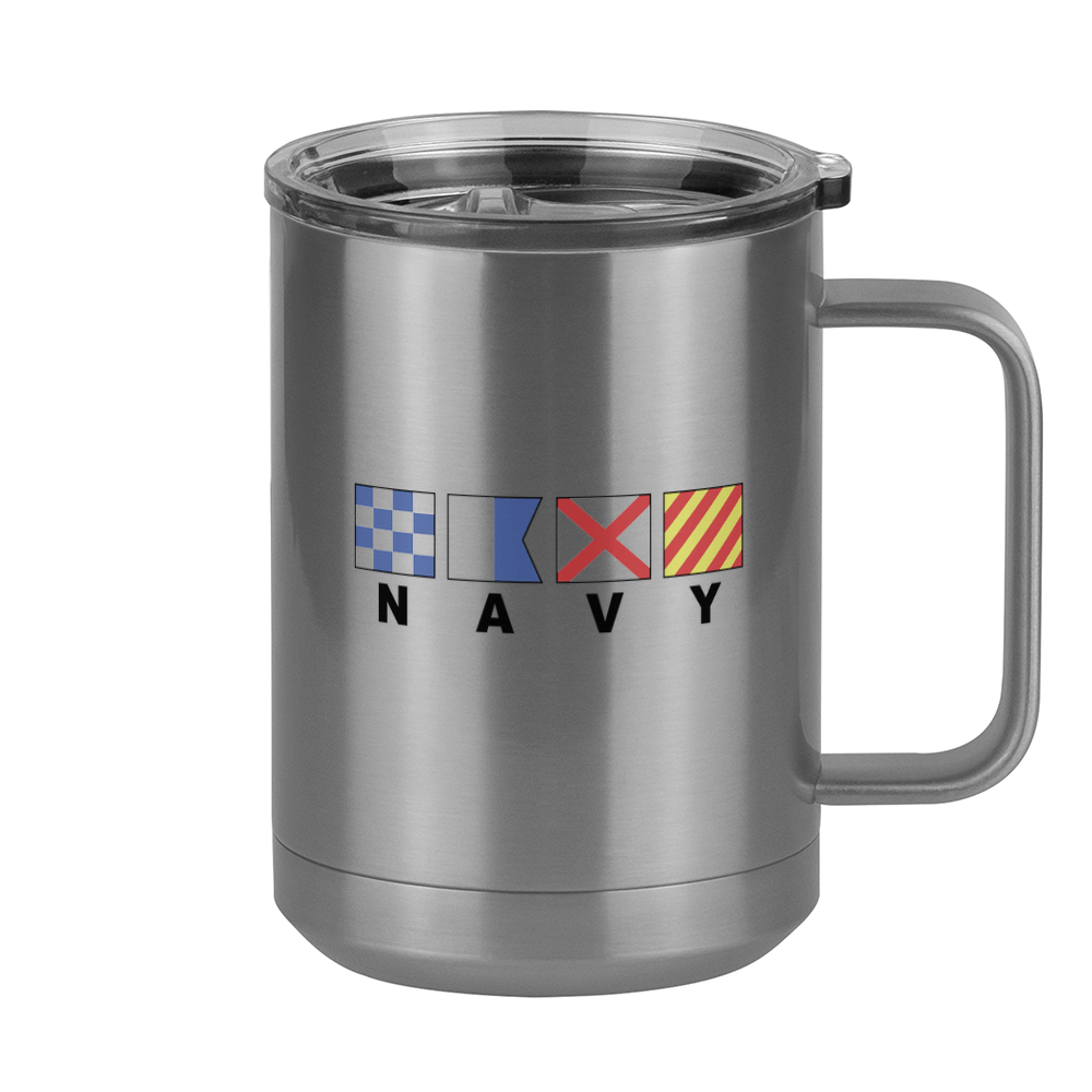 Personalized Navy Nautical Flags Coffee Mug Tumbler with Handle (15 oz) - Right View