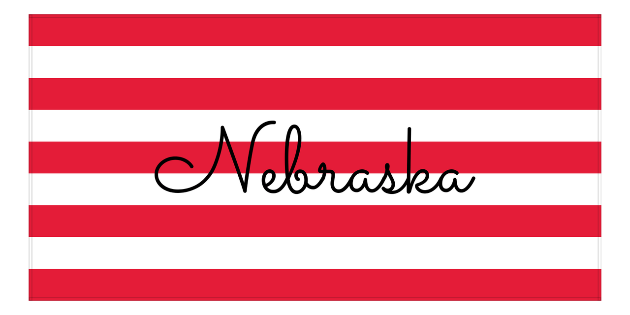 Personalized Nebraska Striped Beach Towel - Red and White - Front View