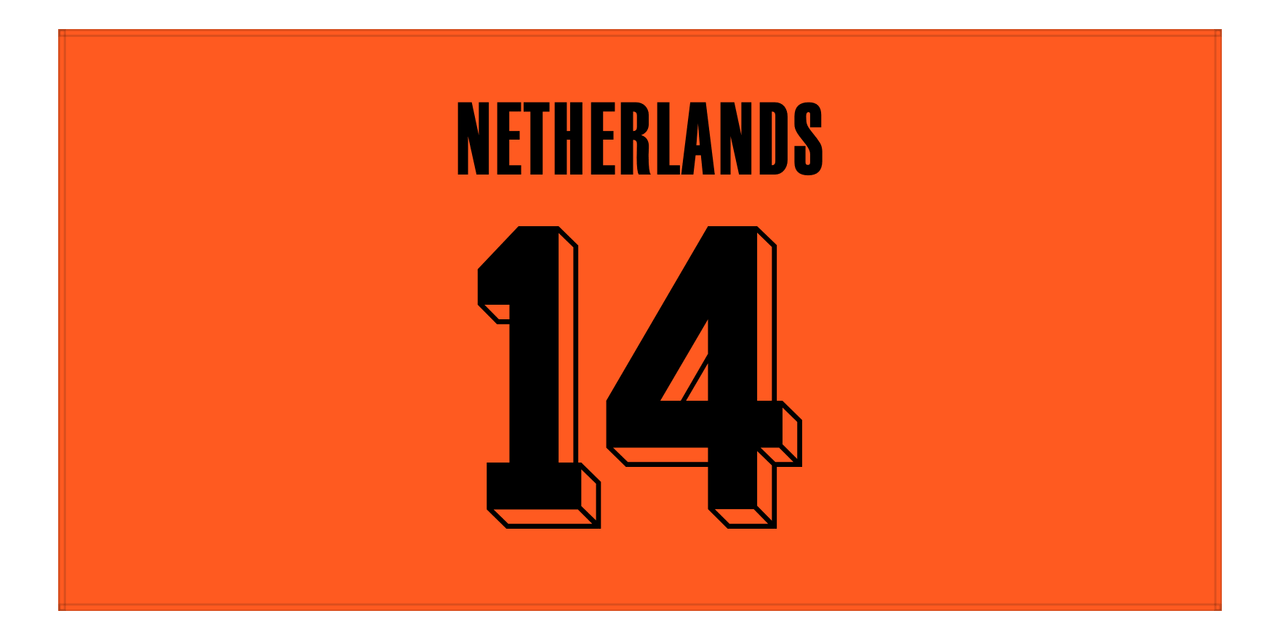 Personalized Netherlands Jersey Number Beach Towel - Orange - Front View