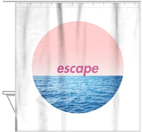 Thumbnail for Personalized Ocean Circle Shower Curtain - White with Pink Sky - Ocean Color II - Hanging View