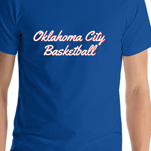 Personalized Oklahoma City Basketball T-Shirt - Blue - Shirt Close-Up View