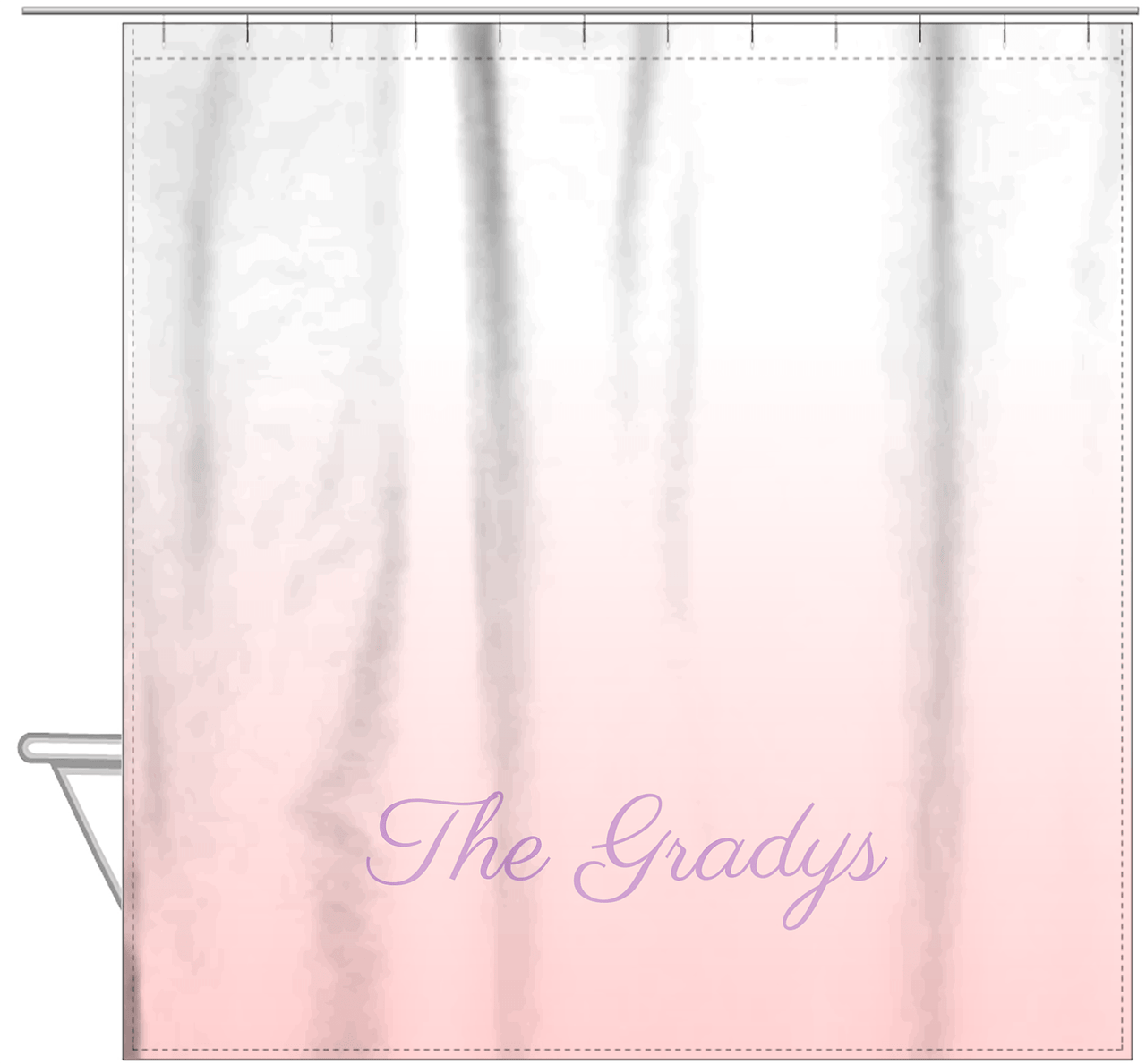 Personalized Ombre Shower Curtain - Pink and White - With Default Text - Ombre II - Hanging View