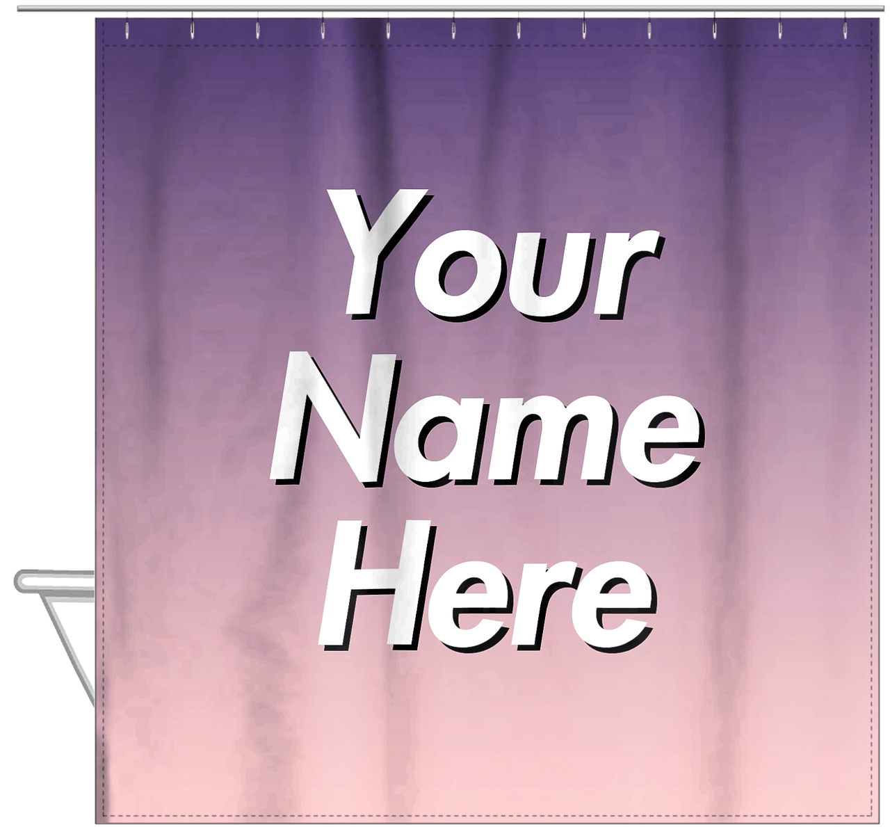Personalized Ombre Shower Curtain - Purple and Pink - Hanging View