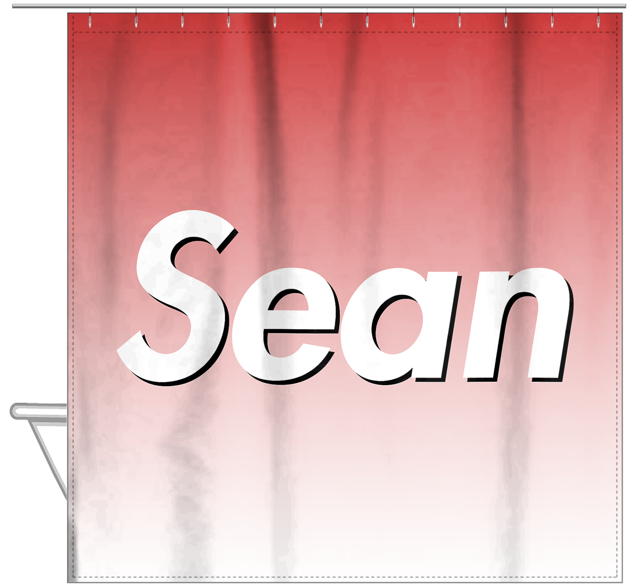 Personalized Ombre Shower Curtain - Red and White - Hanging View