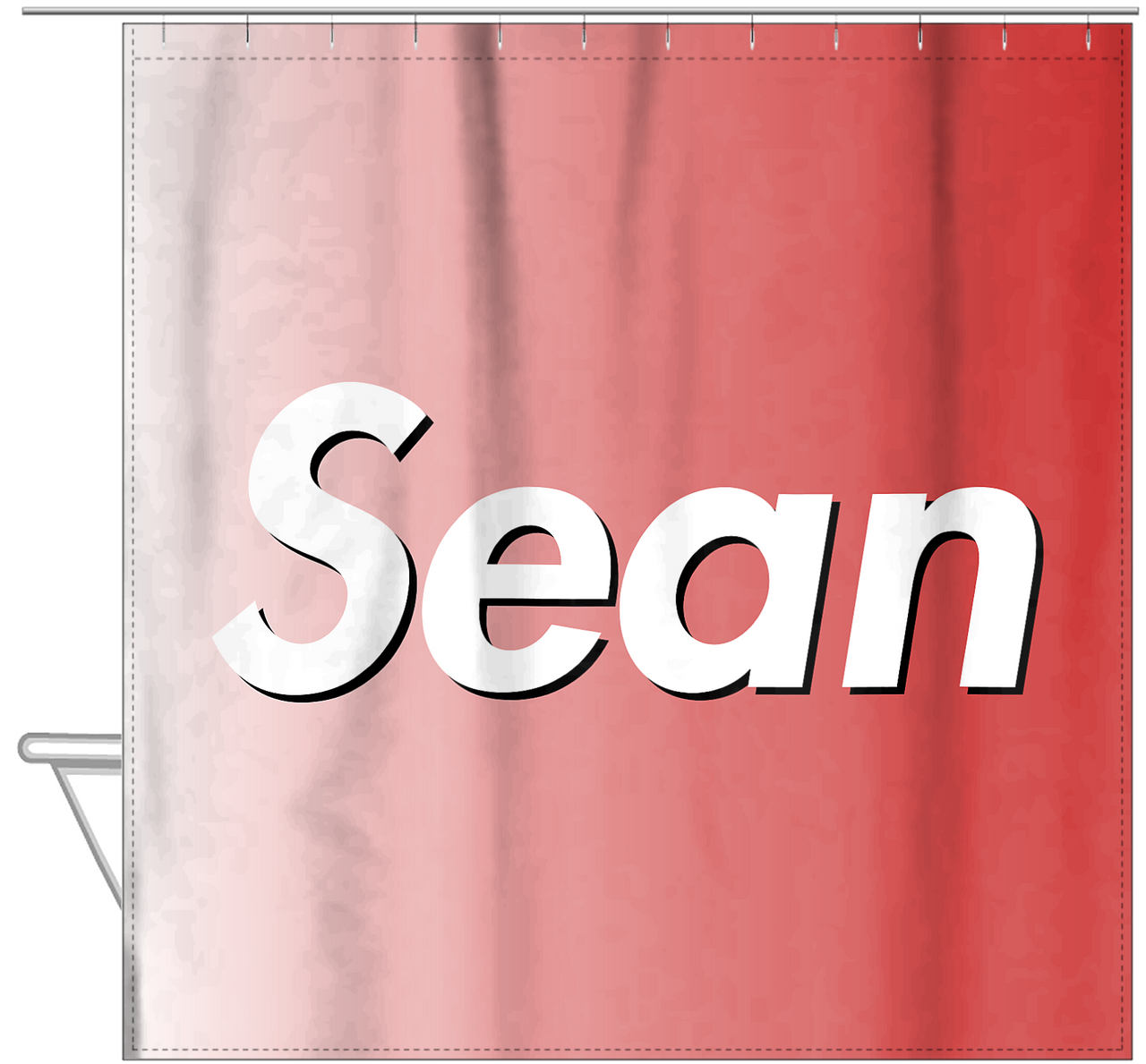 Personalized Ombre Shower Curtain - Red and White - Hanging View