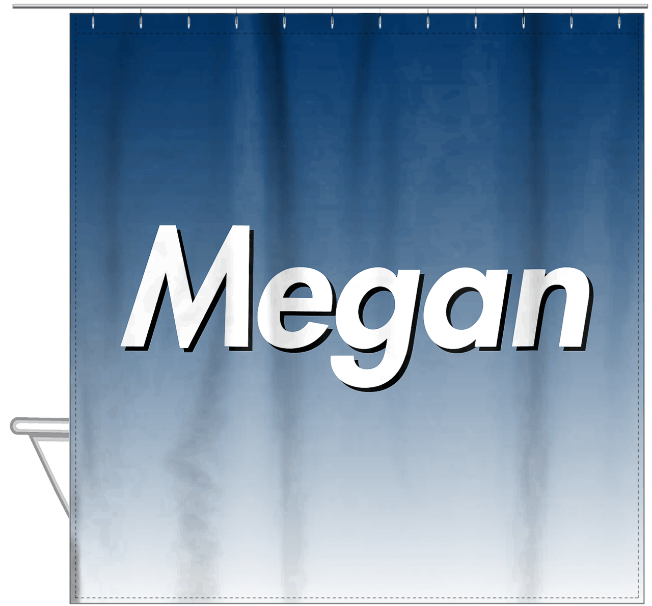 Personalized Ombre Shower Curtain - Blue and White - Hanging View