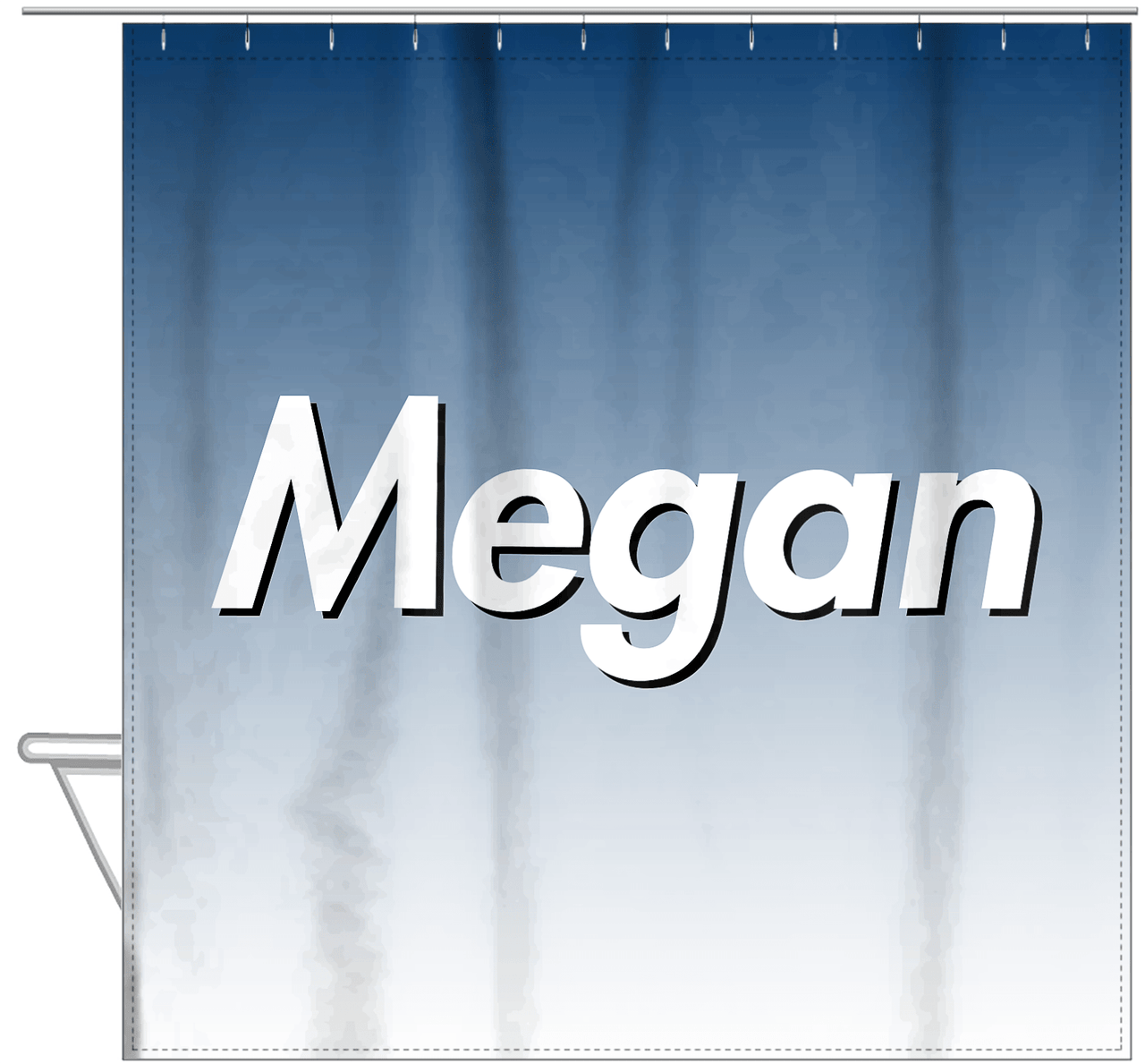 Personalized Ombre Shower Curtain - Blue and White - Hanging View