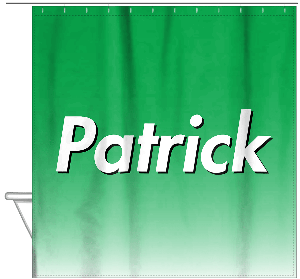 Personalized Ombre Shower Curtain - Green and White - Hanging View