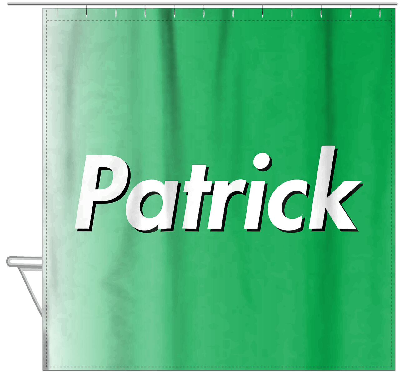 Personalized Ombre Shower Curtain - Green and White - Hanging View