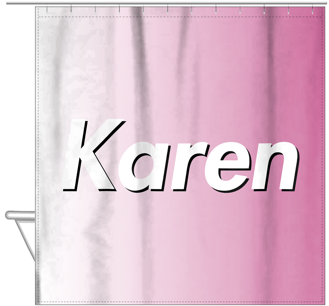 Personalized Ombre Shower Curtain - Pink and White - Hanging View