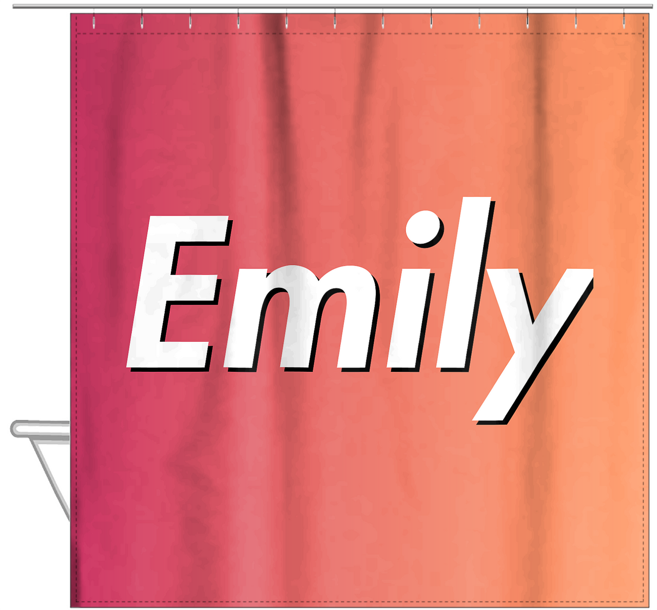 Personalized Ombre Shower Curtain - Orange and Pink - Hanging View