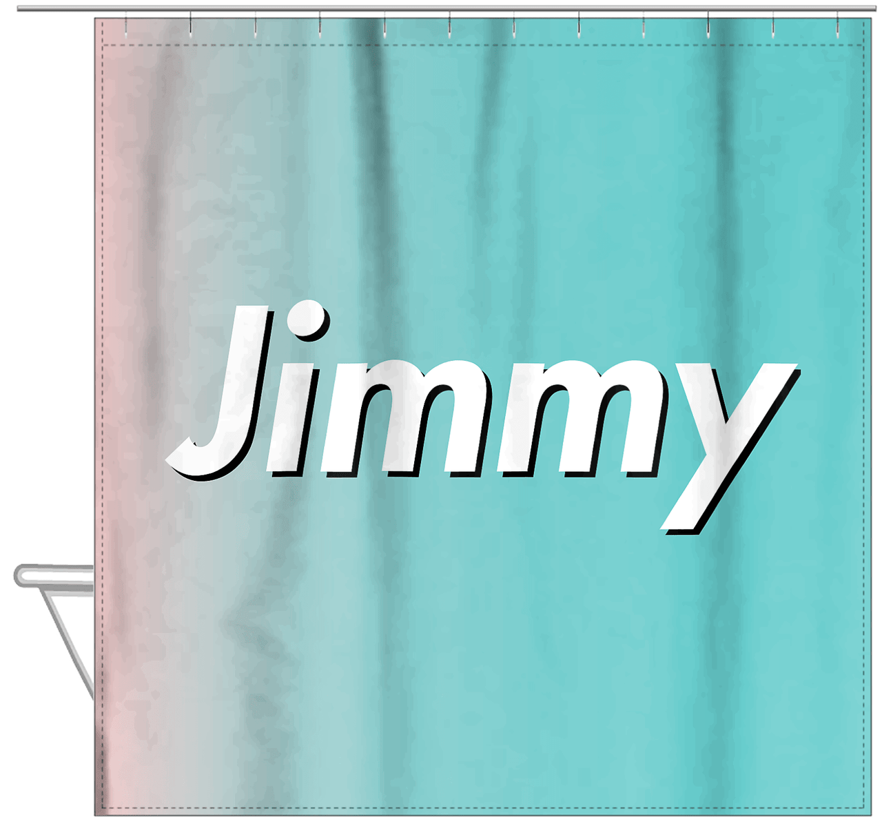 Personalized Ombre Shower Curtain - Teal and Pink - Hanging View