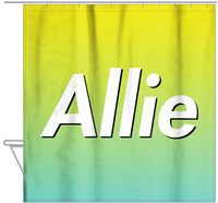 Thumbnail for Personalized Ombre Shower Curtain - Yellow and Teal - Hanging View