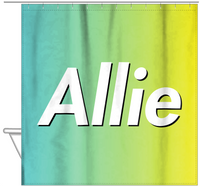 Thumbnail for Personalized Ombre Shower Curtain - Yellow and Teal - Hanging View