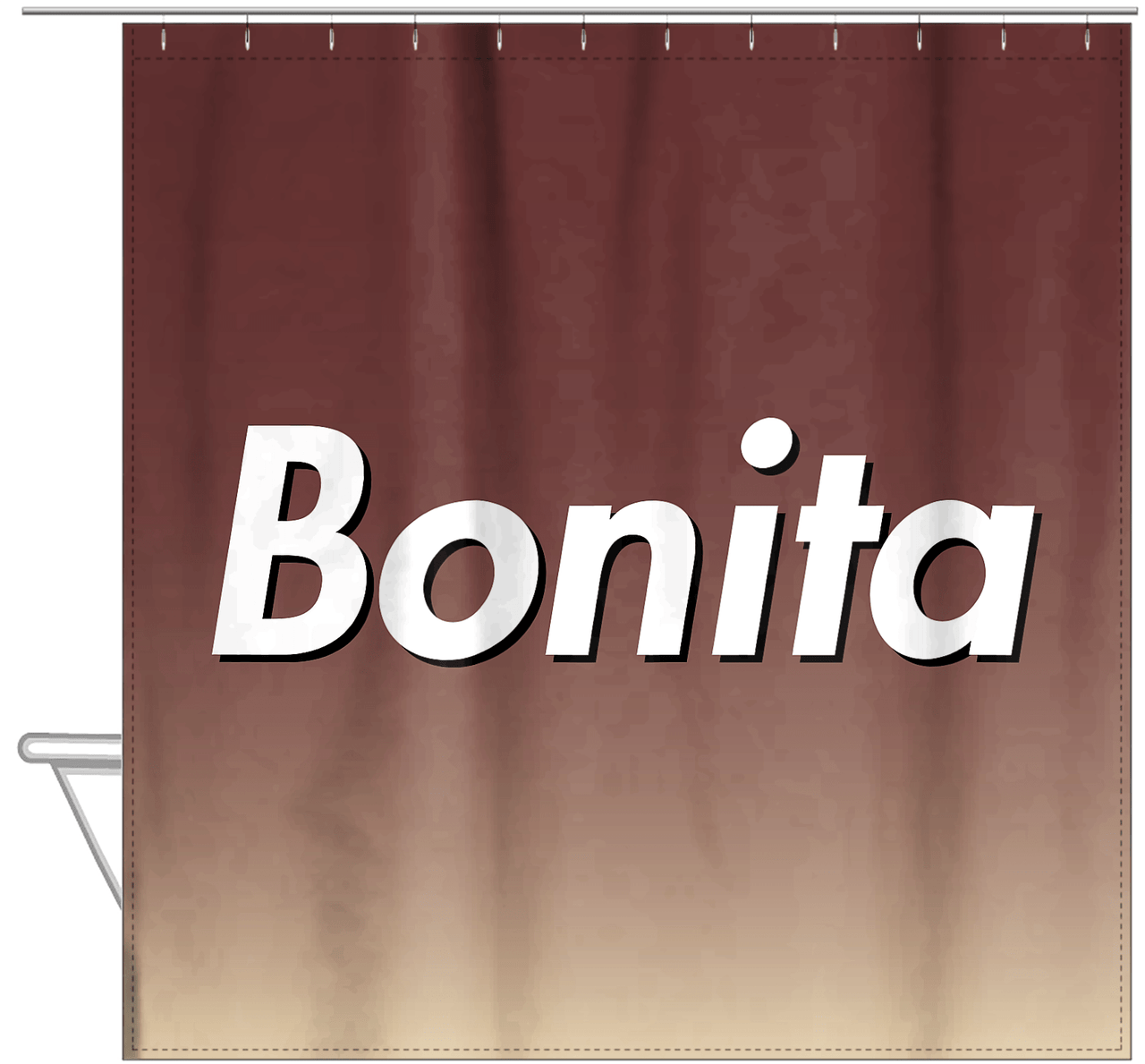 Personalized Ombre Shower Curtain - Brown and Tan - Hanging View