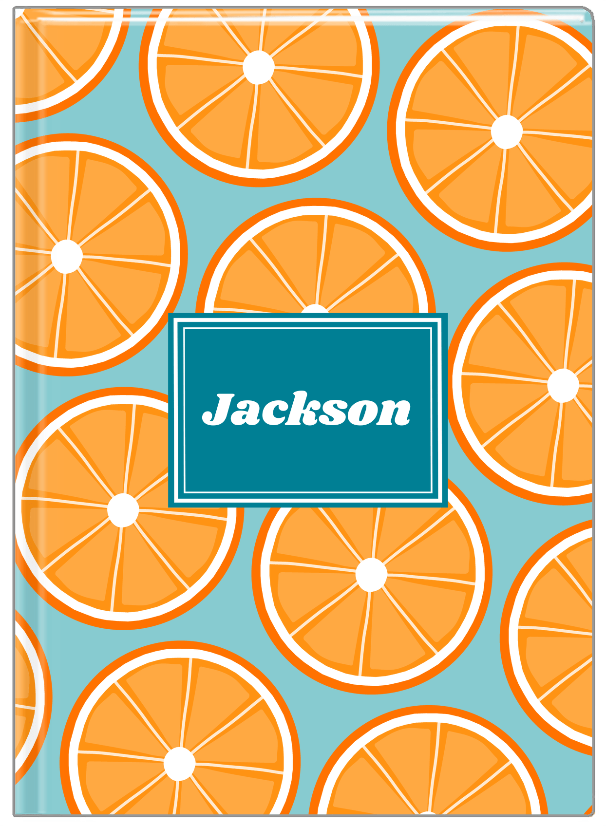 Personalized Oranges Journal - Blue Background - Rectangle Nameplate - Front View