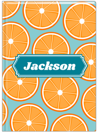 Thumbnail for Personalized Oranges Journal - Blue Background - Decorative Rectangle Nameplate - Front View