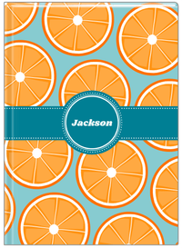 Thumbnail for Personalized Oranges Journal - Blue Background - Circle Ribbon Nameplate - Front View
