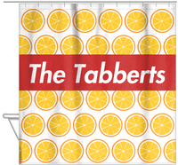 Thumbnail for Personalized Oranges Shower Curtain - Ribbon Nameplate - Hanging View