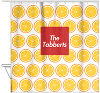 Thumbnail for Personalized Oranges Shower Curtain - Square Nameplate - Hanging View