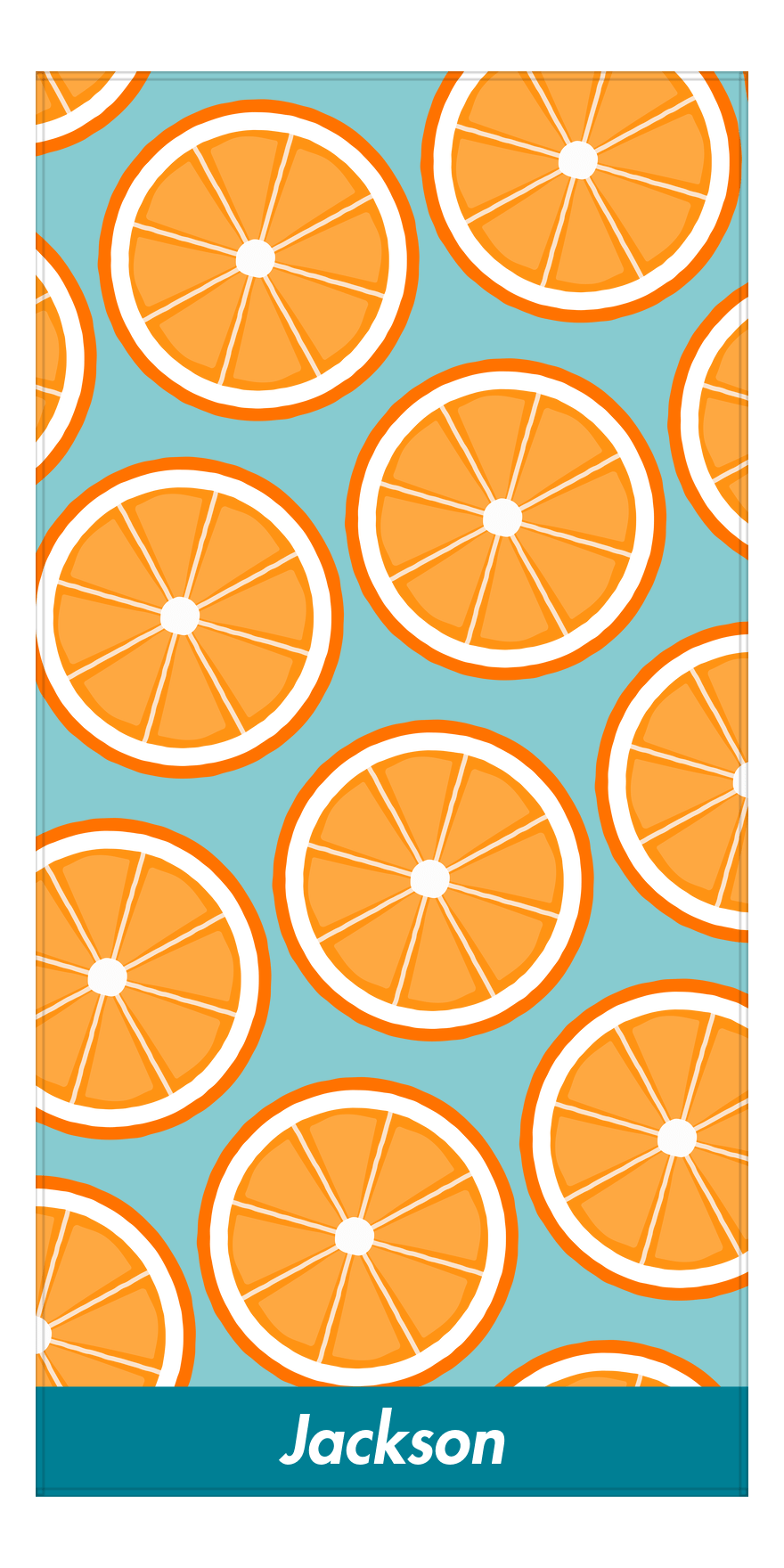 Personalized Oranges Beach Towel - Light Blue Background - Front View