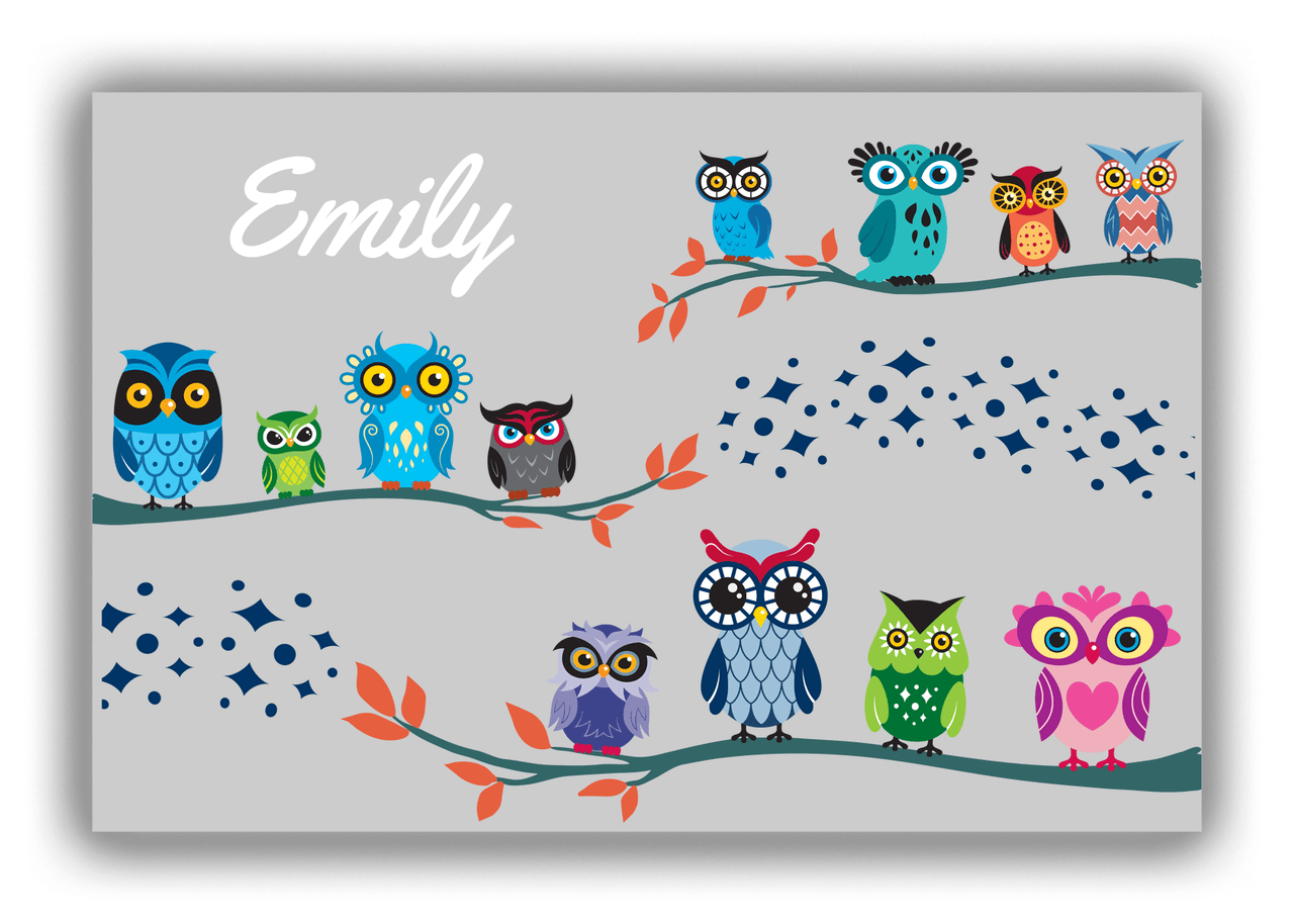 Personalized Owl Canvas Wrap & Photo Print VIII - All Owls - Grey Background - Front View
